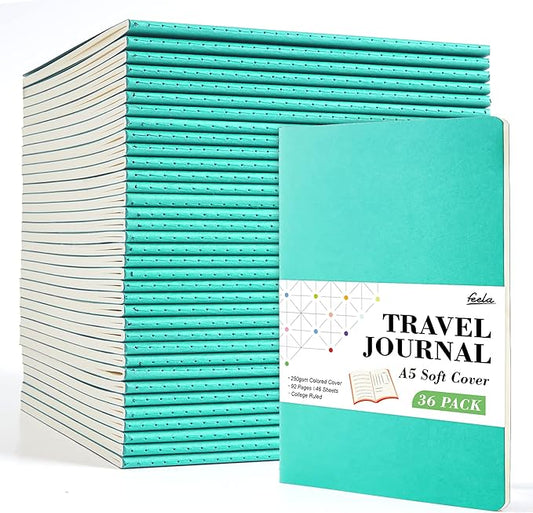 36 Pack Soft Cover Journal Bulk, Feela Lined Blank Travel Journal for Women Men Writing, Notebooks College Ruled for Work, Note Taking Notebook School Business Supplies, 8.2” x 5.5”, A5, Emerald-DeskLoop Office