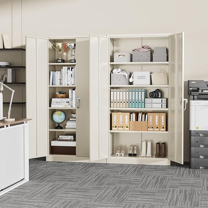 Greenvelly Garage Storage Cabinet,72" Metal Cabinet with 2 Doors and 4 Shelves,Steel File Cabinet for Home Office, Garage, Classroom(Grey 36" X 18")