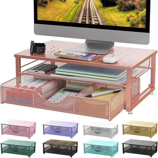 gianotter Computer Monitor Stand Riser, office organizer with Drawer, Office Organizers Storage for Classroom Office Supplies (Rose)-DeskLoop Office