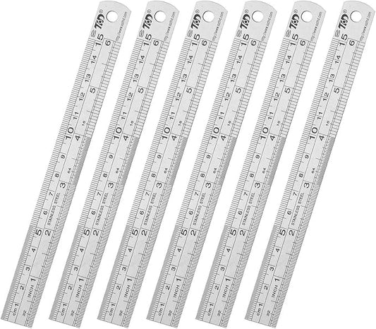 ZZTX Ruler Metal Straight Edge Stainless Steel Ruler 6 Inch Ruler Set Rulers Bulk 6 Pack-DeskLoop Office