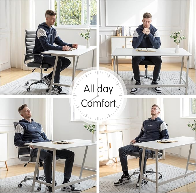 Home Office Chair Ribbed, Modern Leather Conference Room Chairs, Ergonomic Office Desk Chair, High Back Executive Computer Chair, Adjustable Swivel Chair with Arms (Grey)-DeskLoop Office