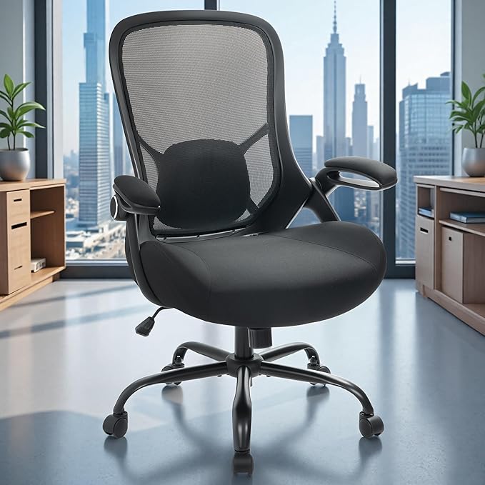 HYLONE Big and Tall 400lbs Heavy Duty Office Chair, 5" Thickened Seat Ergonomic Desk Chair with Adjustable Armrests, Home Office Computer Chairs for Long Hours Mesh Executive Chair(Black)-DeskLoop Office