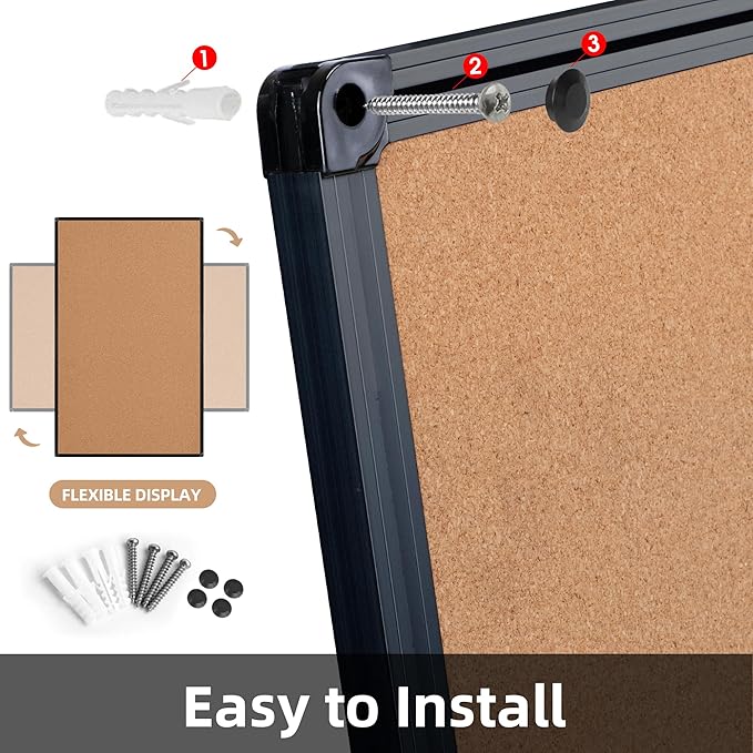 Board2by Extra Large Cork Bulletin Board 96" X 48", Black Aluminum Framed 8'x4' Corkboard for Wall, Wall Mounted Notice Pin Board with 18 Push Pins for School, Home & Office-DeskLoop Office