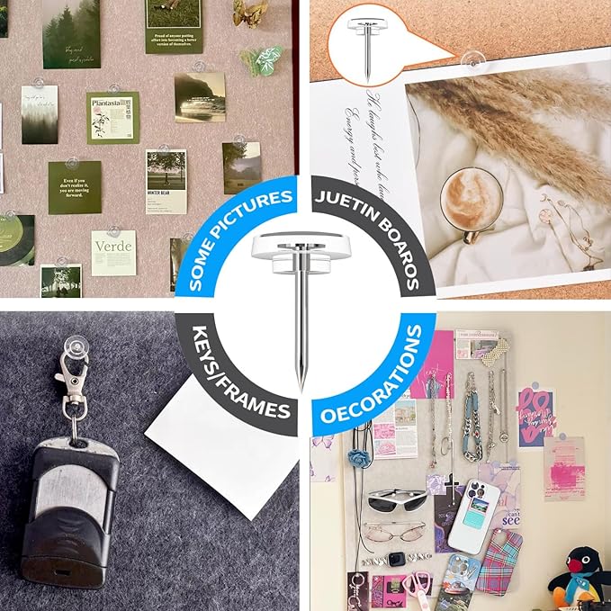 220 PCS Flat Clear Push Pins for Wall Thumb Tacks for Walls Flat thumbtacks Push pin for Bulletin Board Shadow Box Display Thumbtack for Cork Board (2 Boxes Clear)-DeskLoop Office