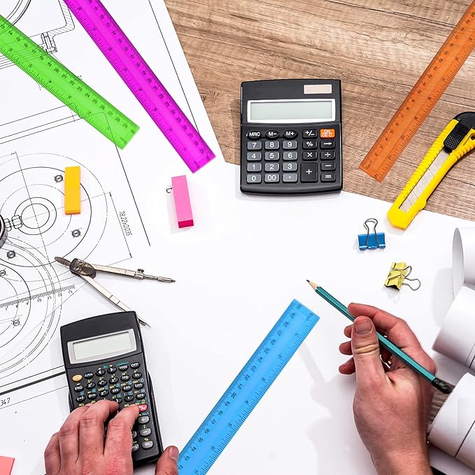 12PCS Clear Ruler, 12 Inch Plastic Rulers for School, Home, or Office, Clear Plastic Rulers, Assorted Colors.-DeskLoop Office
