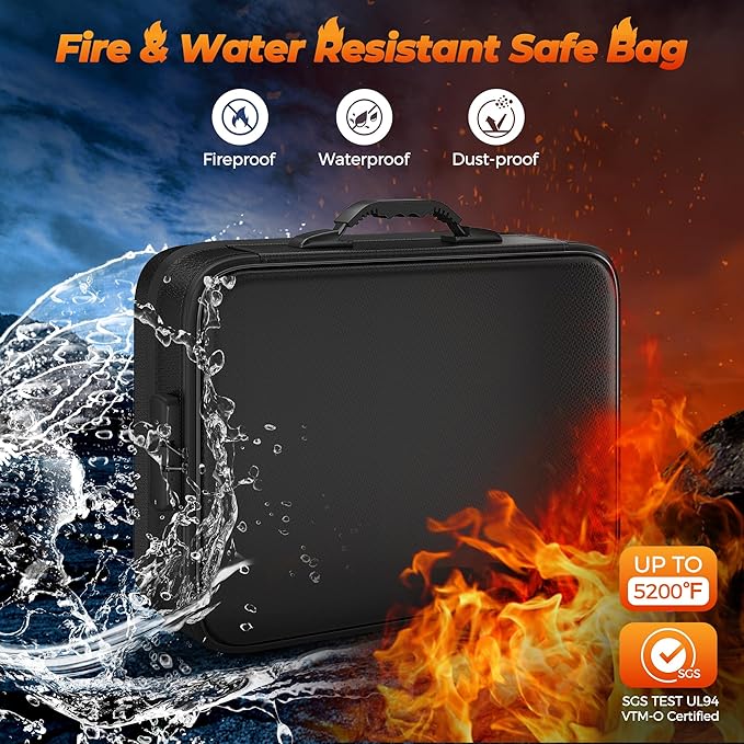 Nacial 5200℉ Fireproof Document Box with Lock, Expandable Document Organizer, Heat Insulated Fireproof Waterproof Box for File Storage, Portable Sturdy Handle for Important Documents Home Travel-DeskLoop Office