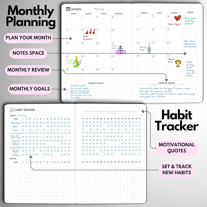 Undated Daily Planner – 6-Month A5 Productivity Organizer with Full Page Per Day, Hourly Schedule, Goal Setting, Habit Tracker, Weekly & Monthly Pages – Hardcover Time Management Notebook (Pink)-DeskLoop Office