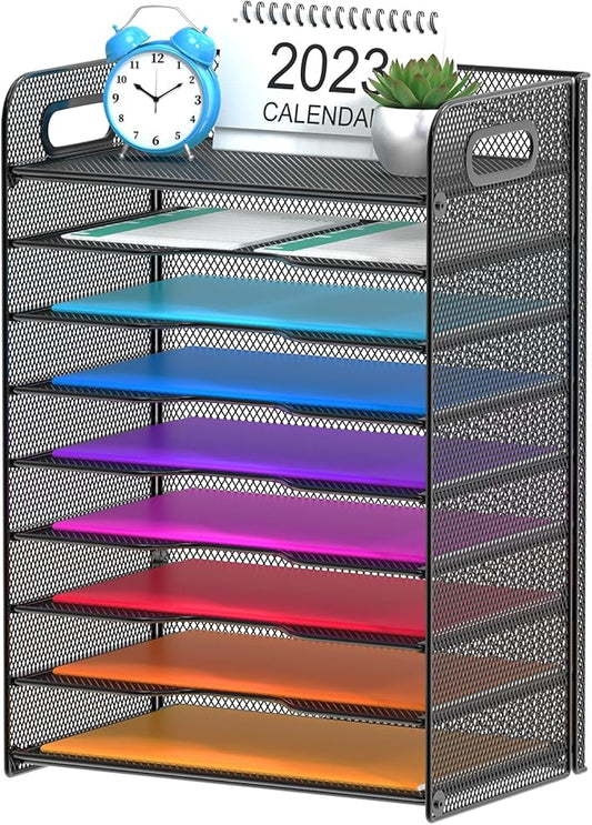 Samstar 9 Tier Desk Organizer, Mesh Paper Letter Tray File Rack Shelves Paper Sorter Storage with Handles, Black-DeskLoop Office