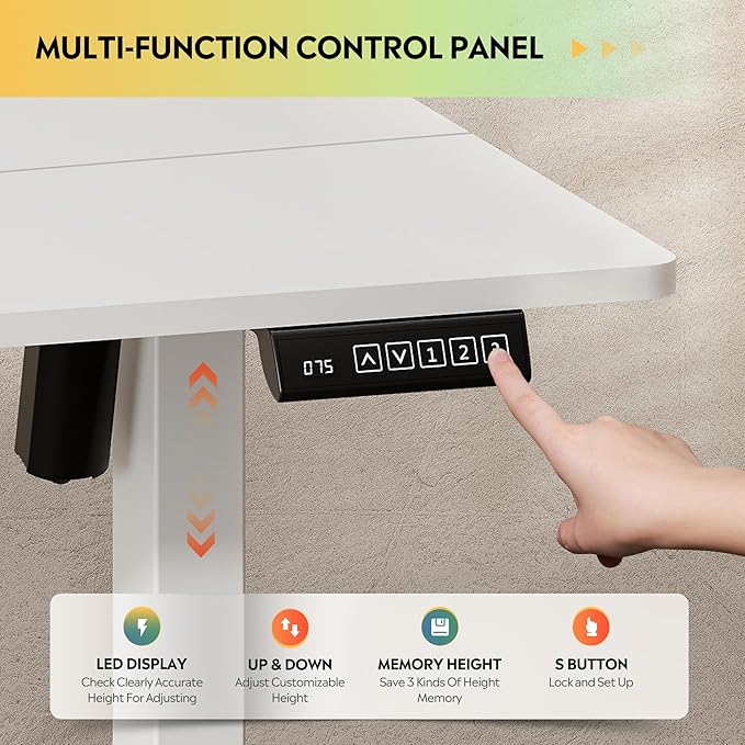 DEVAISE 48 Inch Electric Standing Desk, 3 Adjustable Height Stand up Desk for Home Office, Ergonomic Sit to Stand Desk with LED Touchscreen,Headphone Hook, 3 Memory Preset Computer Desk (White)-DeskLoop Office