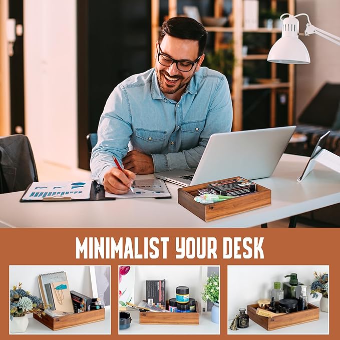 Demigo Acacia Wood Desk Organizer Tray - 9.5x6.7x2 Inch Letter & Stationery Holder for Office, Entryway, Desktop - Natural Wood Catchall for Pens, Mail, Keys-DeskLoop Office