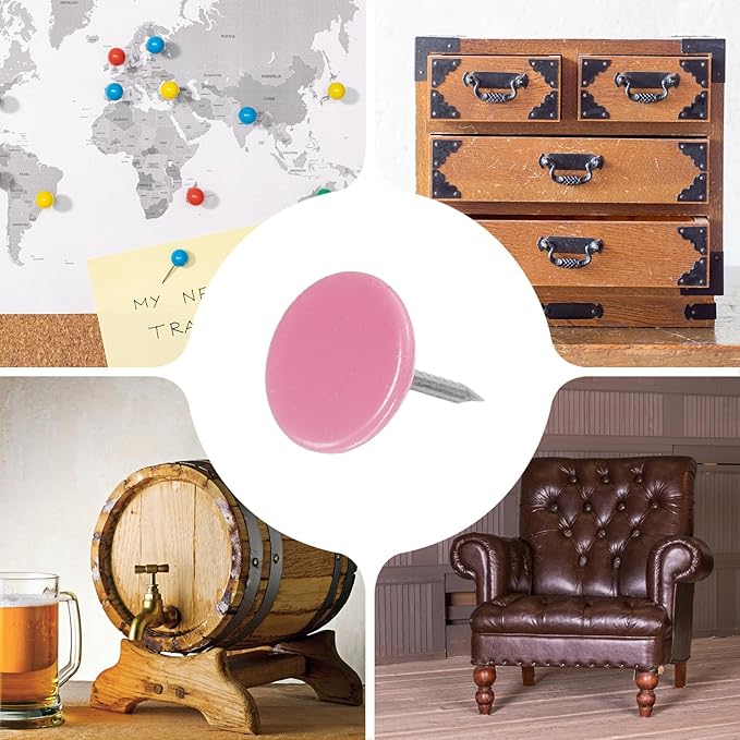 uxcell 150Pcs Upholstery Tacks, 11mmx13mm Flat Head Thumb Tack Decorative Furniture Nails Push Pins for Furniture Sofa Headboards, Pink-DeskLoop Office