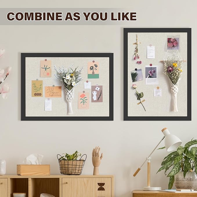 Cork Board Bulletin Board 18" x 24", Large Linen Corkboards with Frame for Walls, Cute Picture Display Pin Board Vision Board for Room School Office Bedroom 20 Pushpins Vintage Black-DeskLoop Office