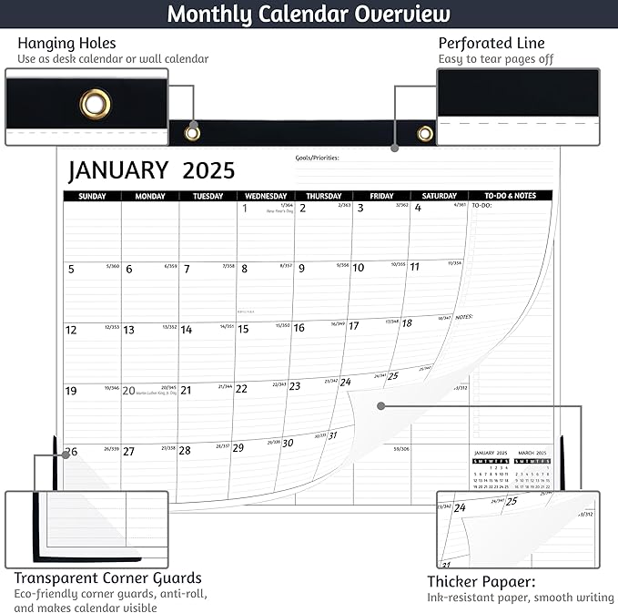 2025-2026 Desk Calendar ā Jan 2025 ā Jun 2026, 18 Monthly Calendar 2025-2026, Large Desk Calendar, 22'' x 17'', 2025 Desk/Wall Calendar with Desk Pad, To-do Lists, Ruled Blocks, Corner Protectors