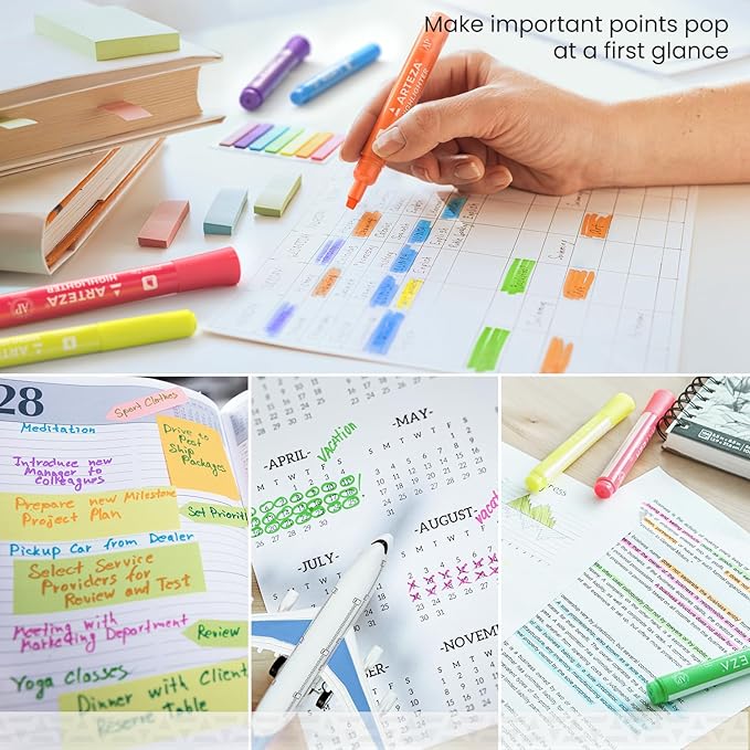 ARTEZA Highlighters Assorted Colors, Set of 60, Wide & Narrow Chisel Tip Pens-DeskLoop Office