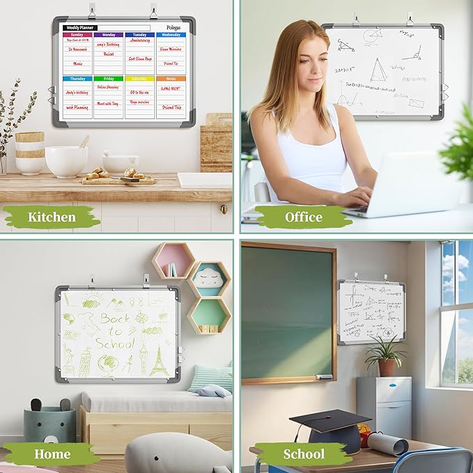 Dry Erase Calendar Whiteboard for Wall, Polegas 16" X 12" Magnetic White Board Board, Small Wall Monthly Double Sided Boards Student, Home, Office (Red)-DeskLoop Office