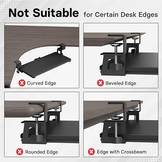 BONTEC KMT01 Under Desk Keyboard Tray, Pull-Out Keyboard & Mouse Platform with C-Clamp, 25.6 x 11.8 in Space-Saving Ergonomic Slide-Out Drawer, Black Carbon Fiber-DeskLoop Office