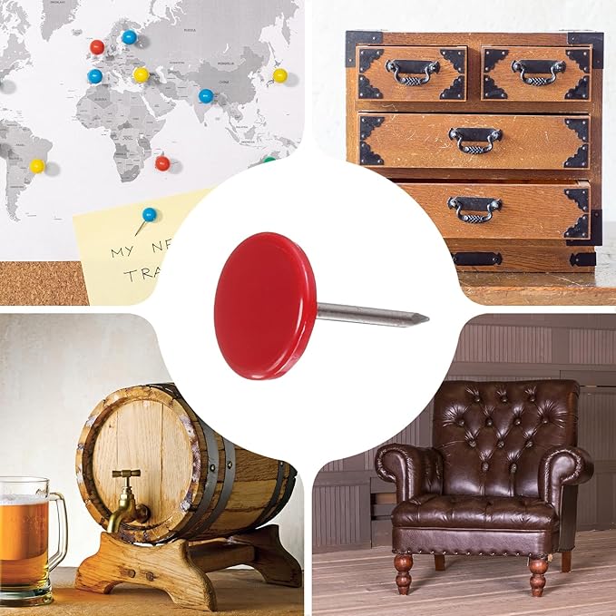 uxcell 150Pcs Upholstery Tacks, 11mmx17mm Flat Head Thumb Tack Decorative Furniture Nails Push Pins for Furniture Sofa Headboards, Red-DeskLoop Office