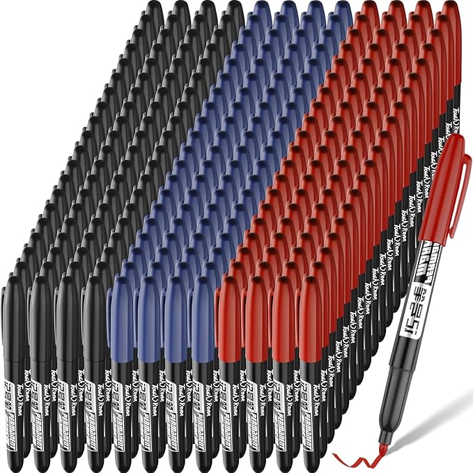 Thenshop 300 Pack Permanent Markers Bulk First Day of School Back to School Supplies Fine Point Waterproof Marker Works on Plastic, Wood, Stone, Metal, Glass for Office Classroom(Black, Red, Blue)-DeskLoop Office