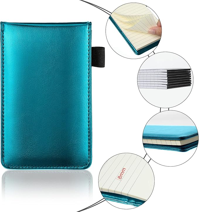Outus 10 Pcs Pocket Notebook with Pen Set Included Mini Pocket Notepad Holder with 50 Lined Sheets, Metal Pen, 8 Pcs 3 x 5 Inch Memo Book Refills, 30 Lined Paper Per Note Pad (Sky Blue)-DeskLoop Office