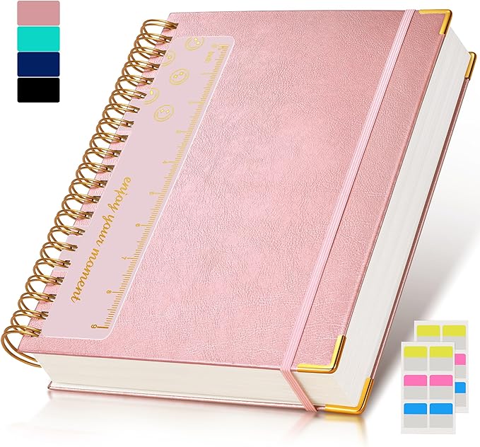 Spiral Notebook Journal 8.5” x 11”, 300 Pages Hardcover Leather Lined Journals for Women Men, A4 Large College Ruled Notebooks with 100 GSM Thick Paper, Spiral Journal for Writing Work School, Pink-DeskLoop Office