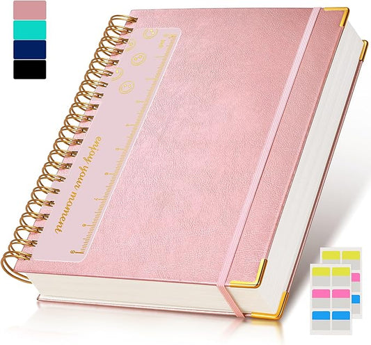 Spiral Notebook Journal 8.5” x 11”, 300 Pages Hardcover Leather Lined Journals for Women Men, A4 Large College Ruled Notebooks with 100 GSM Thick Paper, Spiral Journal for Writing Work School, Pink-DeskLoop Office