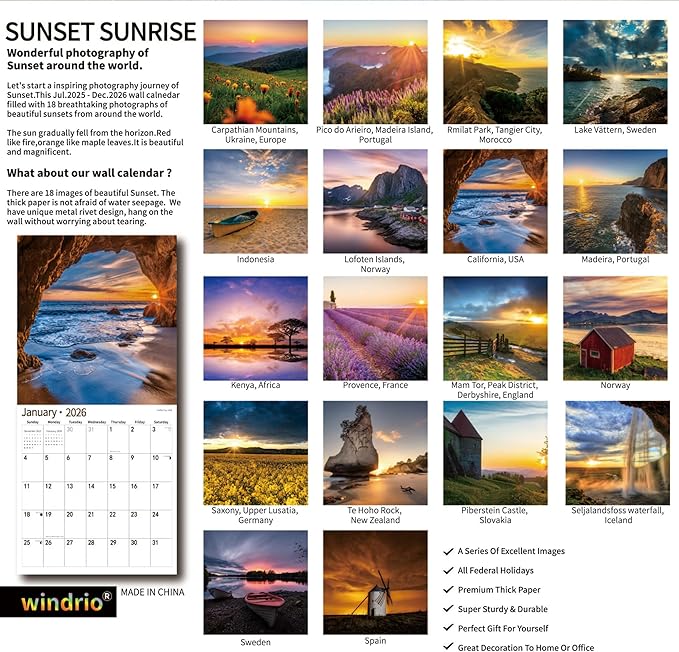 2026 Wall Calendar,Calendar 2026, July 2025 - December 2026, Wall Calendar Sunset, 12" x 24" Opened,Full Page Months Thick & Sturdy Paper for Calendar Organizing & Planning-DeskLoop Office
