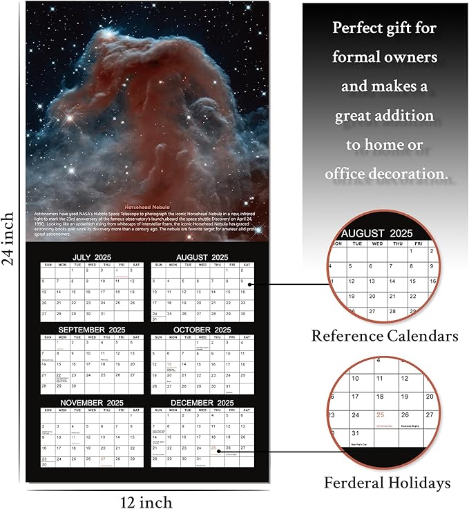 2026 Wall Calendar - Hubble Telescope Wall Calendar 2026, January 2026 - December 2026, 12" x 24" (Open), Hanging Hook, Blocks and Holidays - Stunning Hubble Discoveries-DeskLoop Office