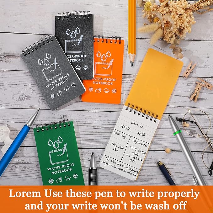50 Pcs Waterproof Notebook Bulk, 5 x 3 Inch Pocket Notepad Top Spiral Memo All Weather Police Notebook Tactical Journal Writing Note Pad for Outdoor Activities Recording, Black Gray Blue Yellow Orange-DeskLoop Office