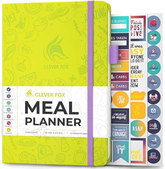 Clever Fox Weekly Meal Planner - Weekly & Daily Meal Prep Journal with Shopping and Grocery Lists for Menu Planning, Healthy Diet & Weight Loss Tracking, Lasts 1 Year, Undated, A5 - Neon Yellow-DeskLoop Office