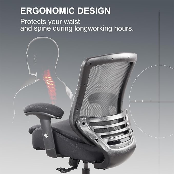 400lbs Ergonomic Office Chair with Double Seat Cushion and Soft Armrests for Executive Computer Desk with Built-in Lumbar Support (Black)-DeskLoop Office