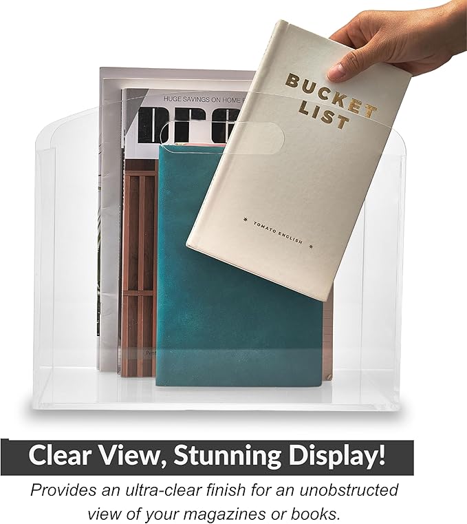 Magazine Rack - Clear Acrylic Magazine Holder, Acrylic Newspaper Stand Organizer with handles, Modern Lucite Magazine and Book Basket Box for Bathroom, Bedroom, Living Room and Office-DeskLoop Office