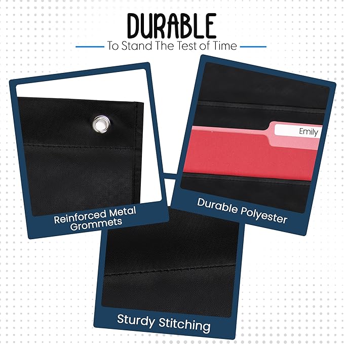 10 Pocket File Pocket Chart, Black, 14" Wide x 47" Tall - Versatile Wall Hanging File Folder Organizer for Classroom, Office, Home, and More - Wall Folder Organizer - 10 Pockets