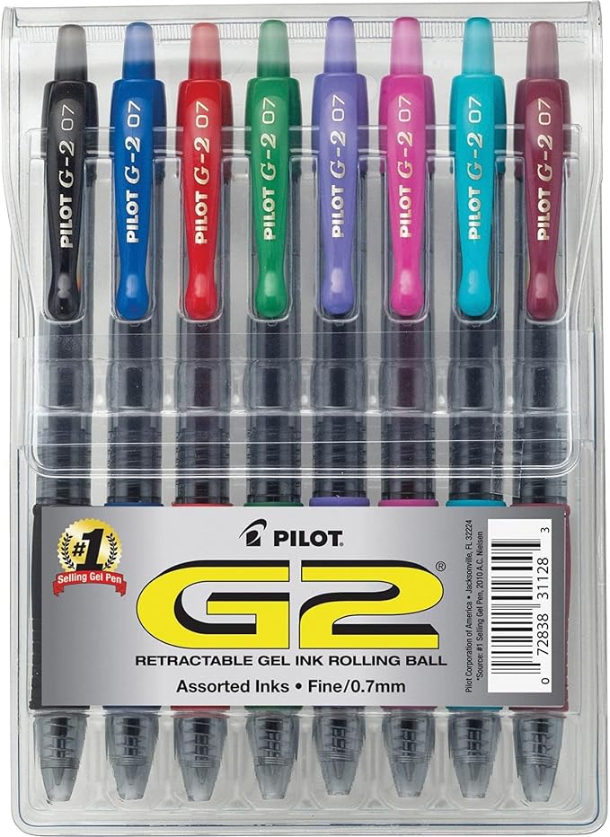 Pilot G2 Premium Gel Pens, Gel Roller Pens, Fine Point 0.7 mm Assorted Colors 8-DeskLoop Office