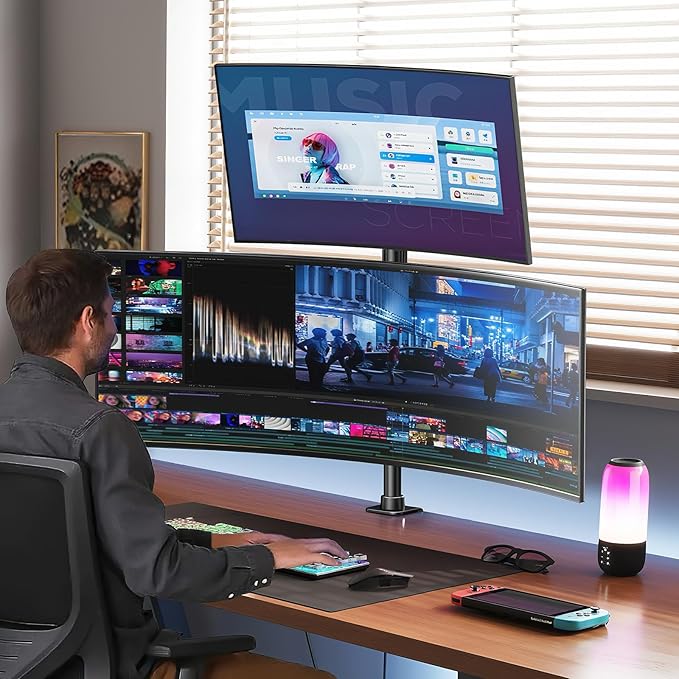 Dual Vertically Stacked Ultrawide Monitor Desk Mount 17-49 Inch - Extra Tall Heavy Duty Adjustable Monitor Arm for 2 monitores,Weight 2-20 kg per Arm,VESA 75/100 mm-DeskLoop Office