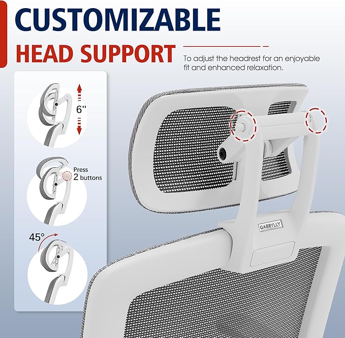 GABRYLLY Ergonomic Office Chair, High Back Home Desk Chair with Headrest, Flip-Up Arms, 90-120° Tilt Lock and Wide Cushion, 400LBS Mesh Chairs for Man Woman, White Task Chair(Dark Grey,GY01WDG)-DeskLoop Office