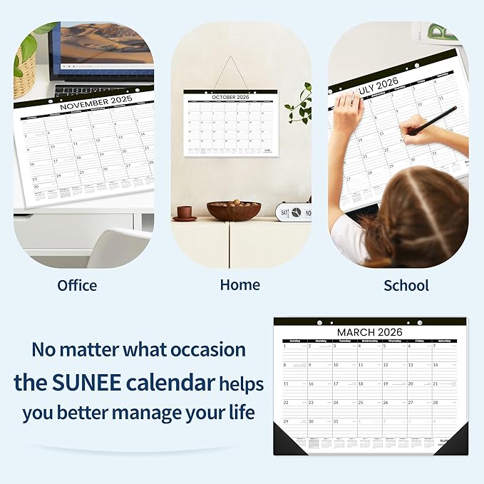 SUNEE Desk Calendar 2025-2026 17x12, 18 Months, JUL. 2025 - DEC. 2026, Academic Desk Blotter Calendar 2025-2026, School Year Large Calendar for Teacher, Black-DeskLoop Office