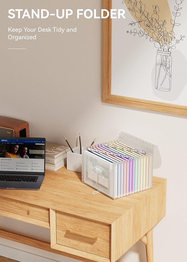 ABC life 12 Pockets Accordion File Organizer Expanding File Folders, Portable Monthly Bill Receipt Document Organizer, Expandable Accordian Filing Folder Letter A4 Size, Colored Tabs (Blue)-DeskLoop Office