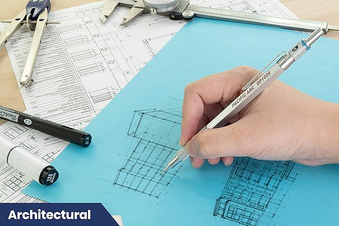 Pacific Arc Chromagraph Metal Mechanical Pencil .5 mm Silver Barrel Mechanical Pencil with Built In Lead Pencil Grade Indicator, Lead Pencil Holder for Drafting, Sketching, and Drawing-DeskLoop Office