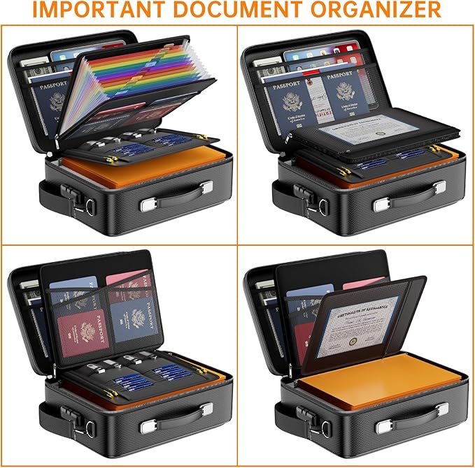 DocSafe Fireproof Document Box with Lock, Hard Case File Organizer with Accordion File Folder, Fireproof Water Resistant Safe Box Home Office Travel Storage for Important Documents Laptop Black-DeskLoop Office