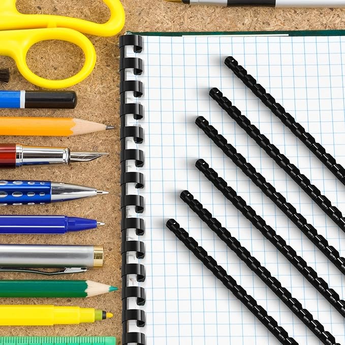Yunsailing 150 Pack Plastic Binding Combs Plastic Binder Comb Ring 19 Ring Binding Spines Letter Size Spiral coils for Notebook Calendar(1/4 in,Black)-DeskLoop Office