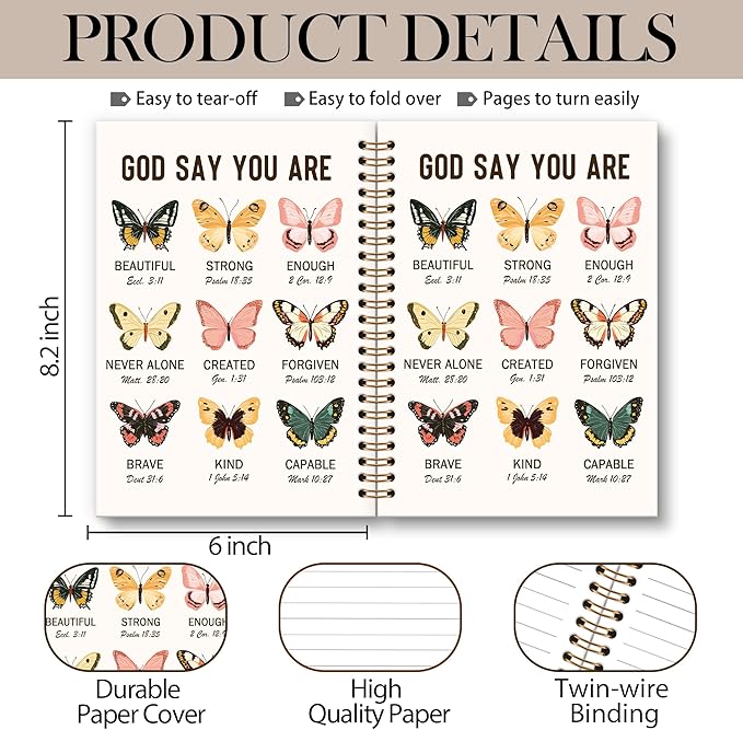 Butterfly Bible Notebook Journal - Christian Spiral Notebook, Bible Notebooks for Note Taking, God Say You are Butterfly Notebooks Gifts for Women, Christian School Office Supplies, 6x8.2In-DeskLoop Office