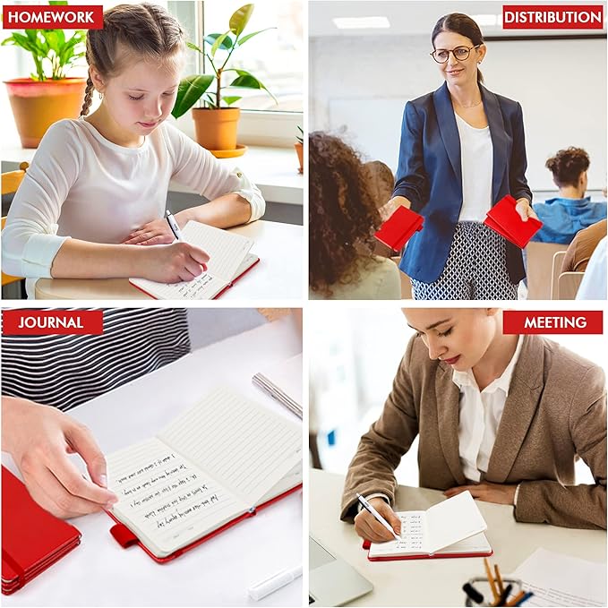 feela 6 Pack Pocket Mini Notebooks Bulk, Small Cute Memo Notepads Hardcover College Ruled Lined Journals with Pen Holder for School Business Work, with 6 Black Pens, 3.5”x 5.5”, A6, Red-DeskLoop Office