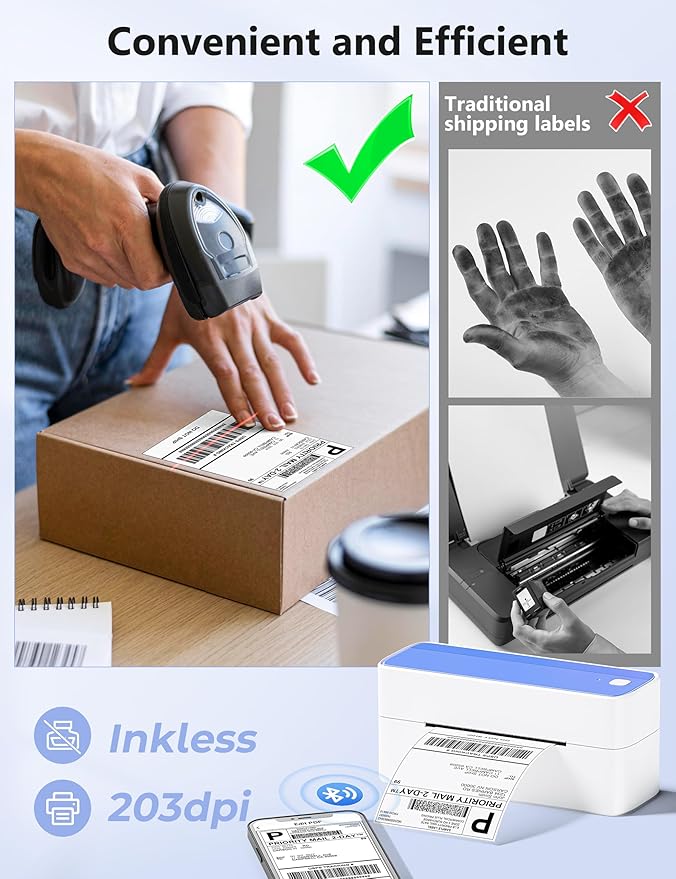 Phomemo Thermal Label Printer, 4X6 Shipping Labels Printer for Small Business, Wireless Label Printers for Package for Phone & Pad & PC, Used for Ebay, UPS, Shopify, TikTok, USPS, FedEx, DHL, Temu-DeskLoop Office