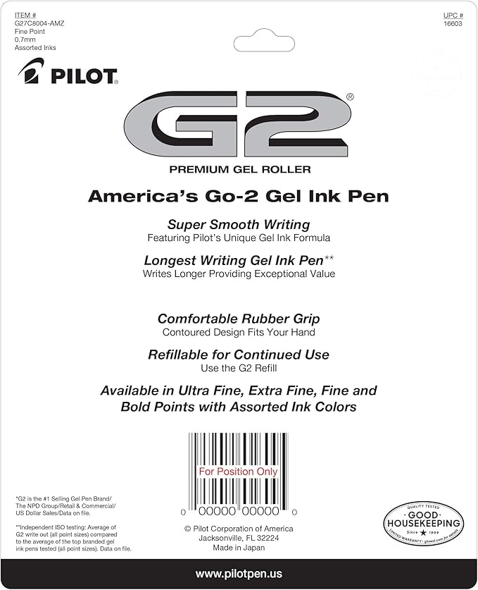 Pilot G2 Premium Gel Pens, Gel Roller Pens, Fine Point 0.7 mm Assorted Colors 7-DeskLoop Office