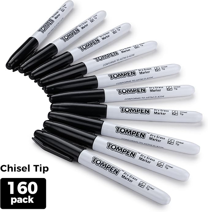Dry Erase Markers Black,160 Bulk Pack Chisel Tip,Low Odor Quick-Drying Whiteboard Markers for Office Home School Writing Planning-DeskLoop Office