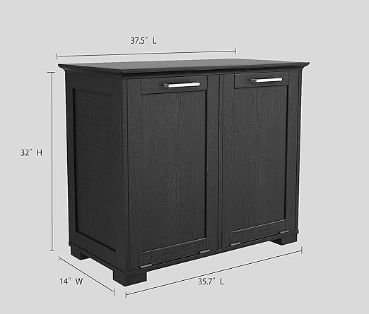 OLD CAPTAIN Double Tilt Out Trash Cabinet, Wooden Kitchen Garbage Can Free Standing Holder, Black Finish-DeskLoop Office