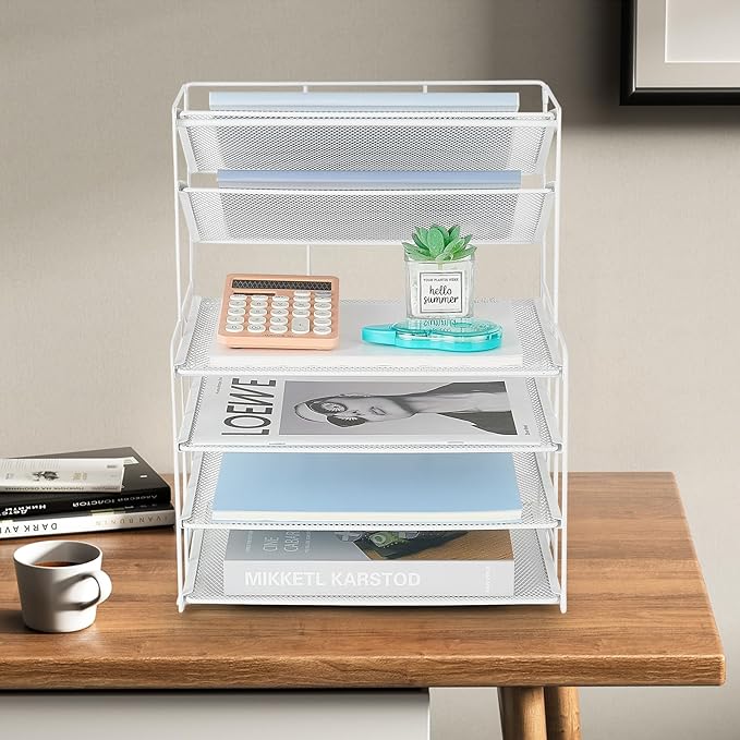 6-Tier Letter Tray Paper Organizer, Desk Organizers and Accessories, Desktop File Organizer, Office Desk Accessories for Office Supplies(White)-DeskLoop Office