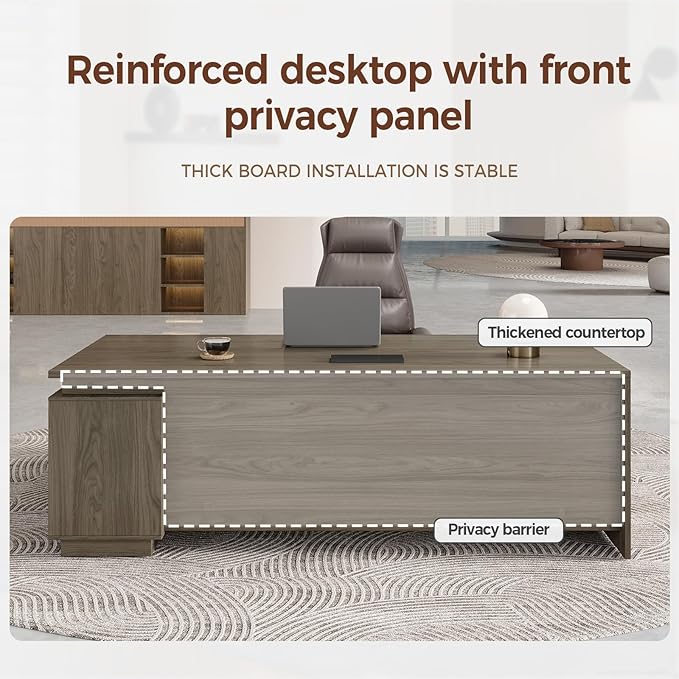 L-Shaped Executive Desk with Reversible Cabinets, Lockable Drawers & Cable Management – Large Wood Office Desk for Home or CEO Office(Black Walnut,63" L*32" W*30" H)-DeskLoop Office