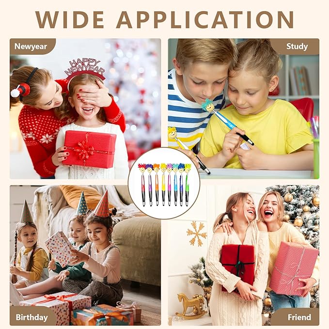 Pens,Funny Mophea Topper Pens,8pcs Mop Head Ballpoint Pens,with Plush Hair Writing Click Pen Portable Cute Cartoon Multi-function Signing Pen Decor Gift for Office Home-DeskLoop Office