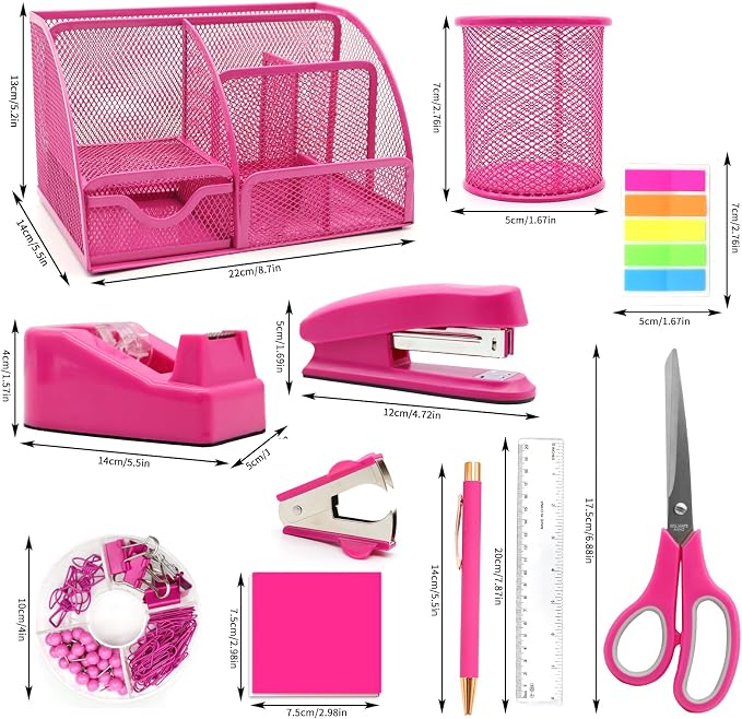 12 in 1 Hot Pink Desk Organizers and Accessories Set, Gifts - Image 6